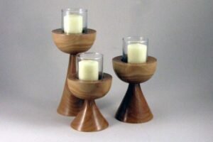 #1  3 Flaming Chalices - 3.5" dia. X 3.5"; 4.5"; and 6.5" H - Myoporum tree