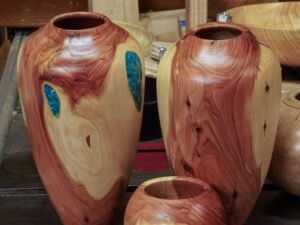 Juniper vases with Malecite inlay