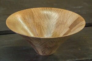Oak bowl from board made from wedges