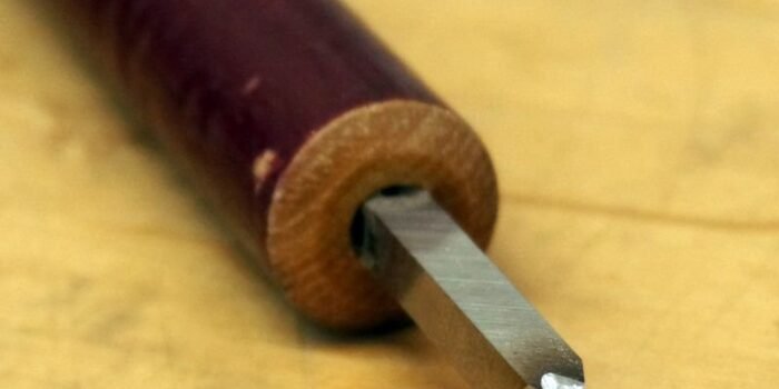 Closeup of grooving tool made from 3/16" square tool bit