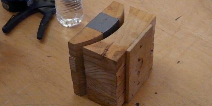 Clamping blocks to bend microwave softened wood insert